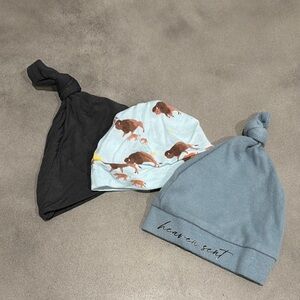 Kids Knotted Beanie Set - Black, Blue, and Patterned